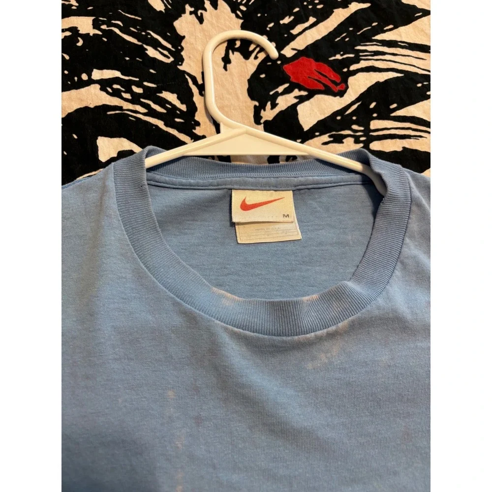 Vintage 90s Nike Mini Swoosh T-Shirt Mens Medium Blue Single Stitch Made in USA